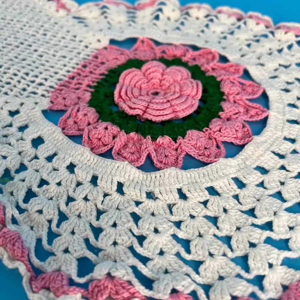 70s Crochet Doily Table Runner Cottage 1970s Vintage